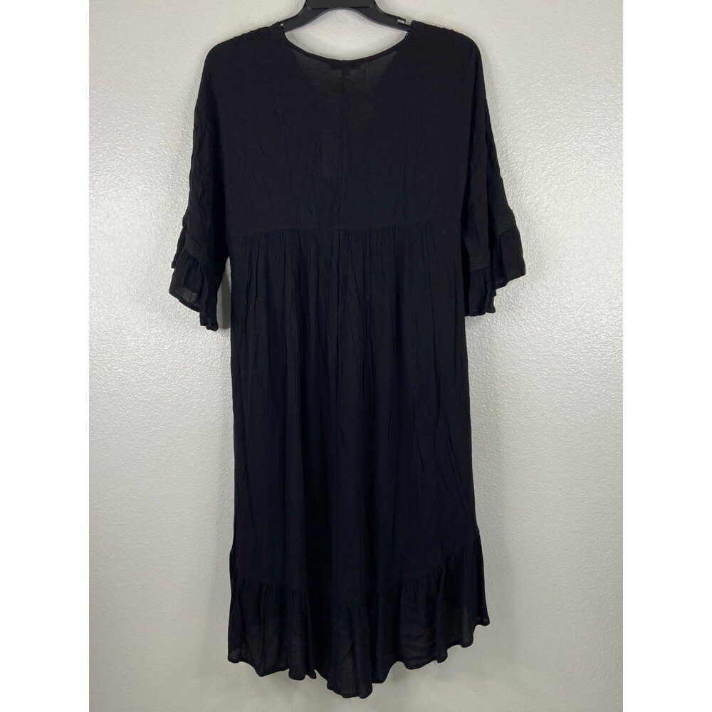 L Love Women Small Ruffled High Low Dress Black Lace Casual Sheer Back - Picture 5 of 9